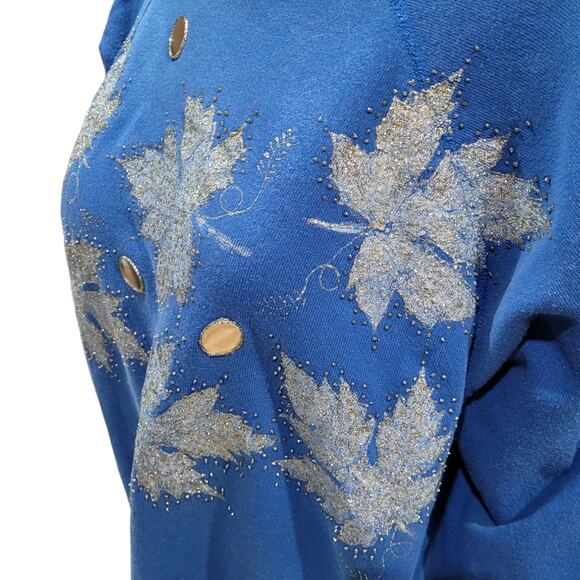 Hanes Her Way Blue Sequin Ugly Sweater Sz XL Holiday Kitschy Leaves Snowflakes - Picture 7 of 10